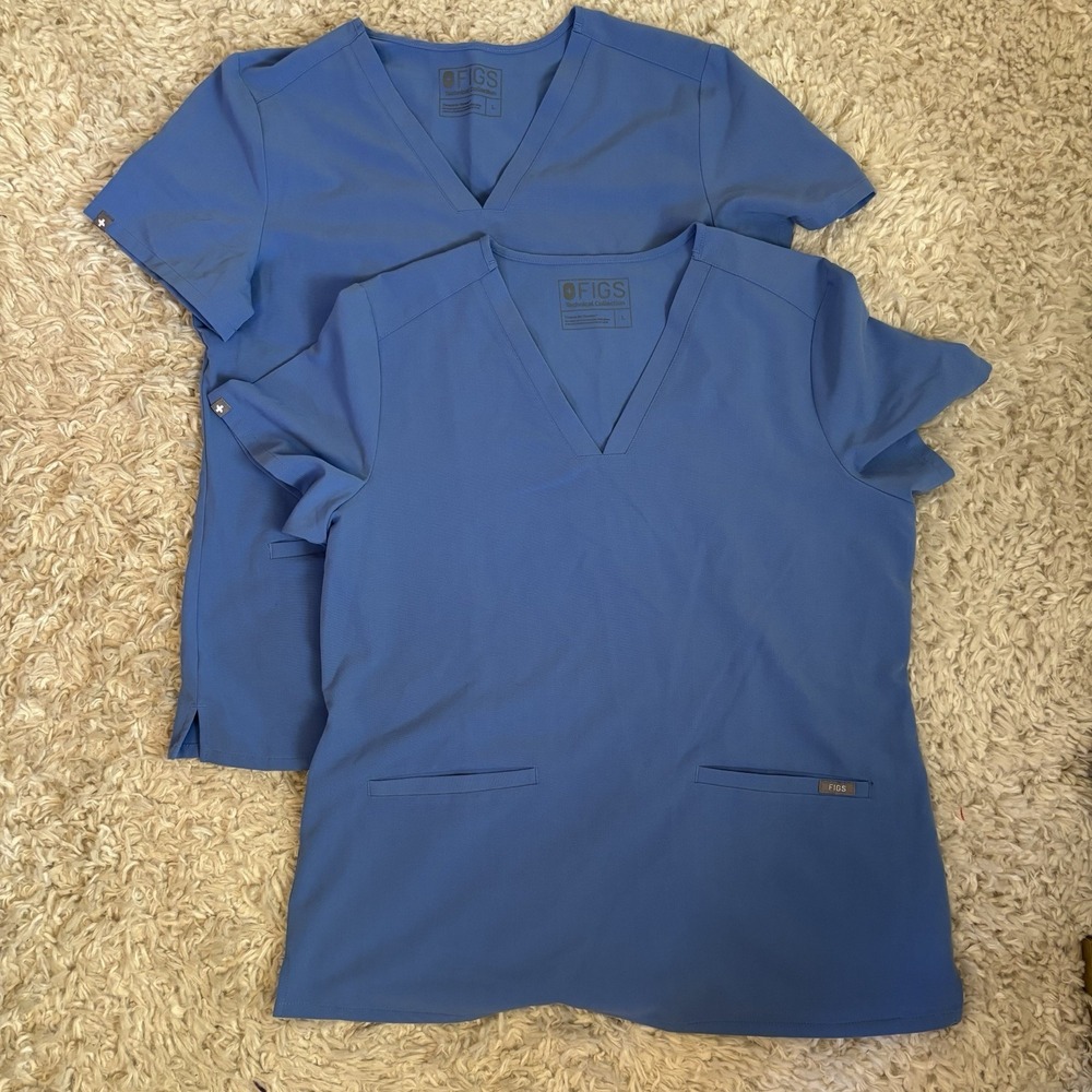FIGS Technical Collection Women's Scrub Top Bundle‎ Powder Blue Large